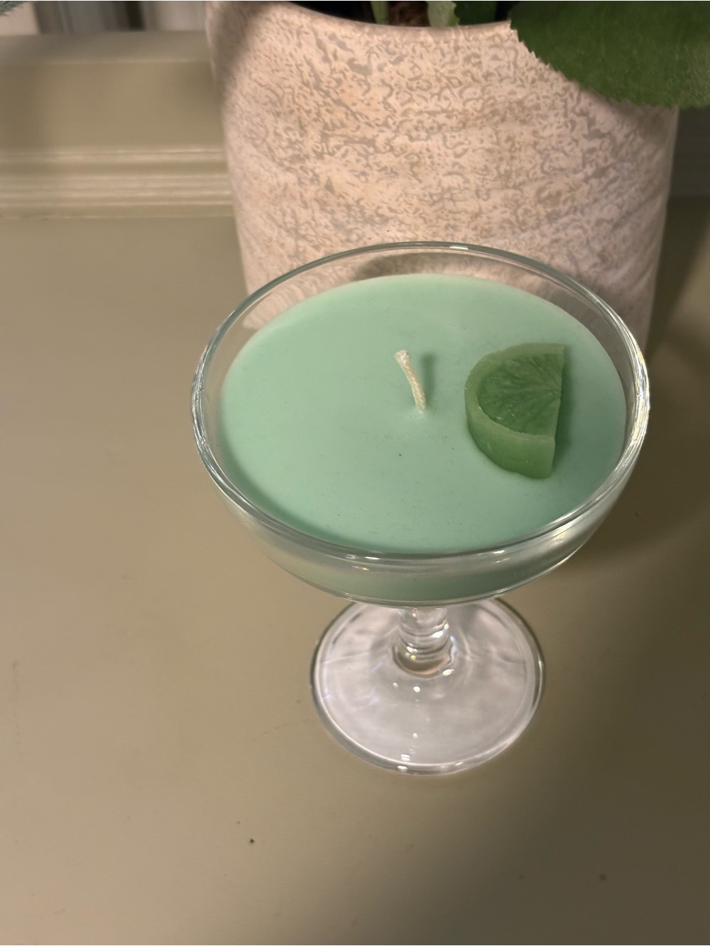 Mint Green Cocktail Glass Candle with Lime Accent